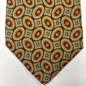 Vintage Brooks Brothers Tie Gold Green Burgundy Silk Medallion Money Preppy 90s